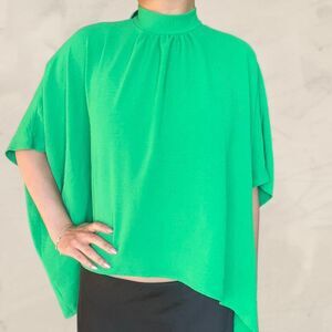jodifl green Flowy draped blouse with high neck and sleeves size small